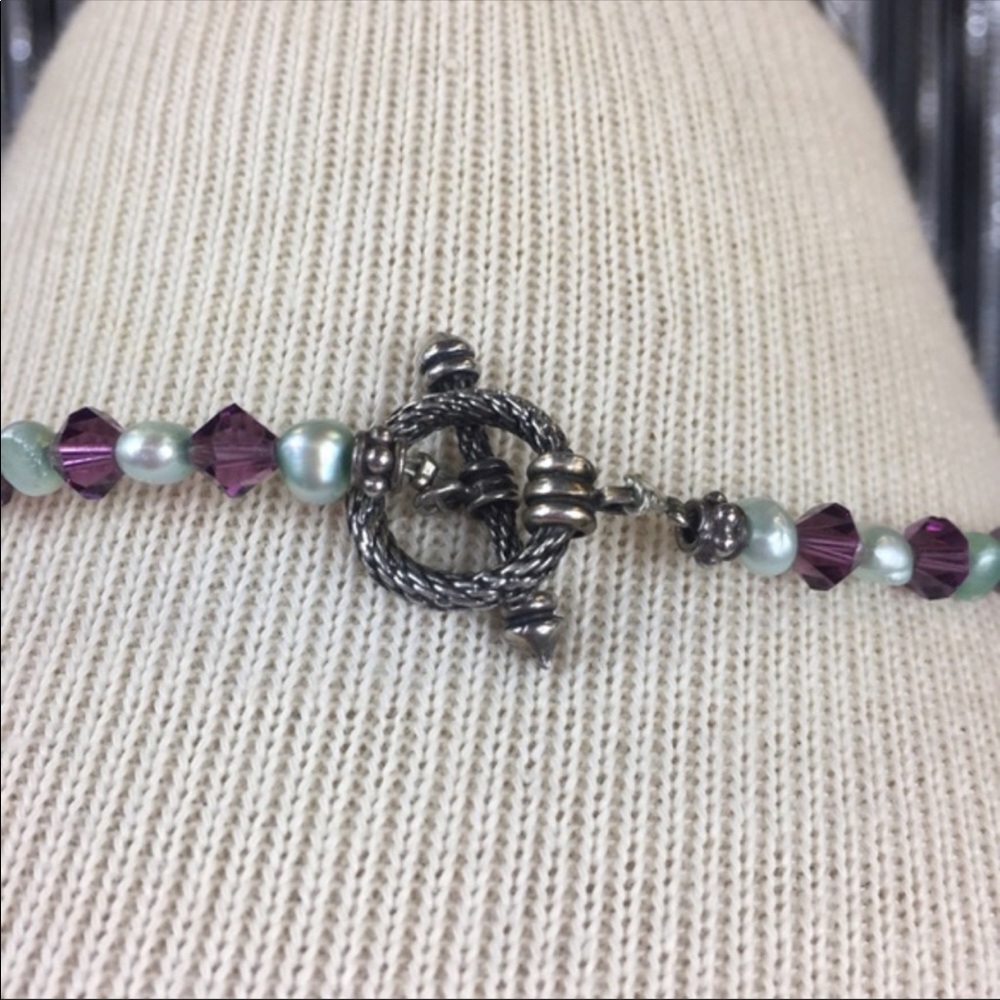 Artisan Fluorite, Pearl and Jade Sterling Necklace - Picture 4 of 8